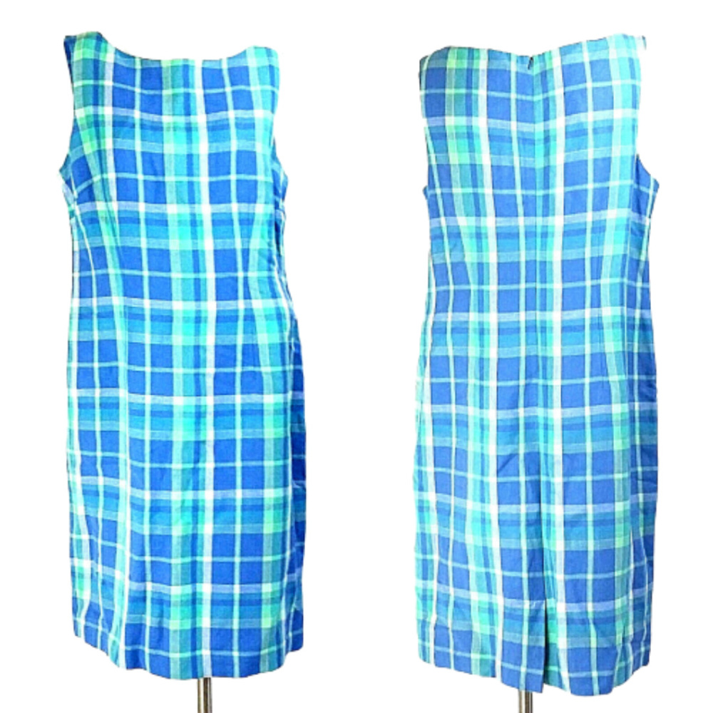 Paraphrase Plaid Linen Sleeveless Sheath Dress